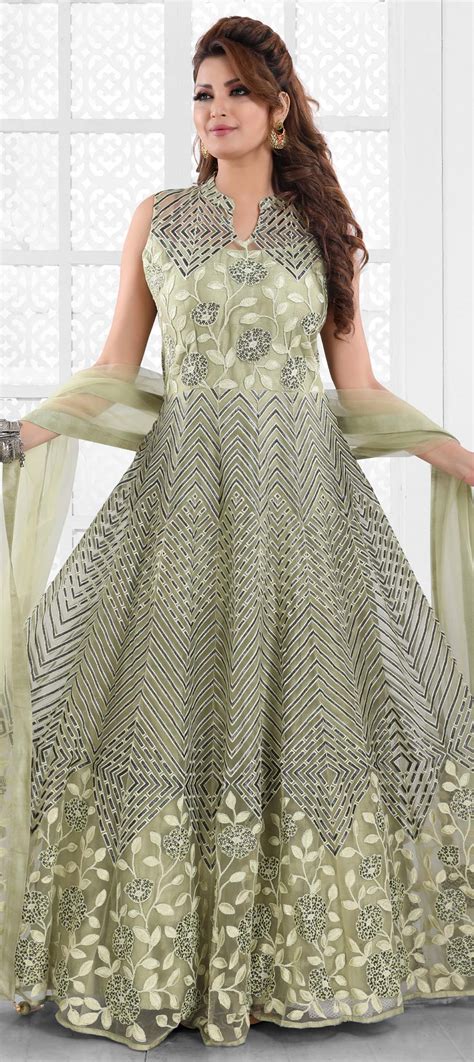 Engagement Festive Wedding Green Color Net Fabric Salwar Kameez