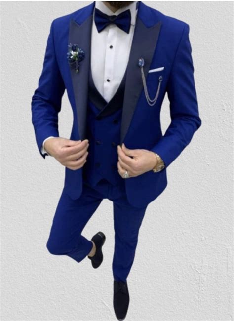 Men Royal Blue Suits Wedding Suits 3 Piece Suits Slim Fit One Button