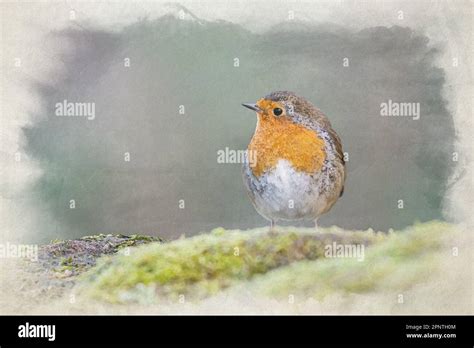 A Digital Watercolour Painting Of A European Robin Redbreast Erithacus