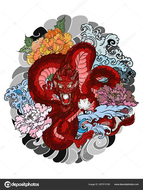 Hand Drawn Dragon Tattoo Coloring Book Japanese Style Japanese Old Stock Vector Image By