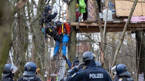 Aktivisten sitzen in Baumhäusern Polizei startet Räumung von