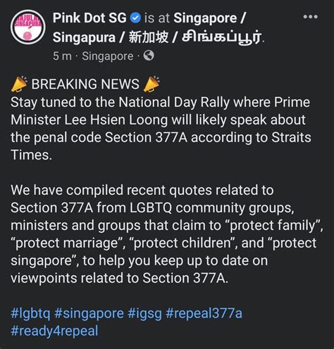 Pm Lee Making Remarks About S377a According To Pink Dot Repeal Coming