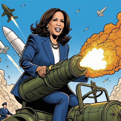 Kamala Harris Benjamin Netanyahu Riding Artillery Shell Laughing