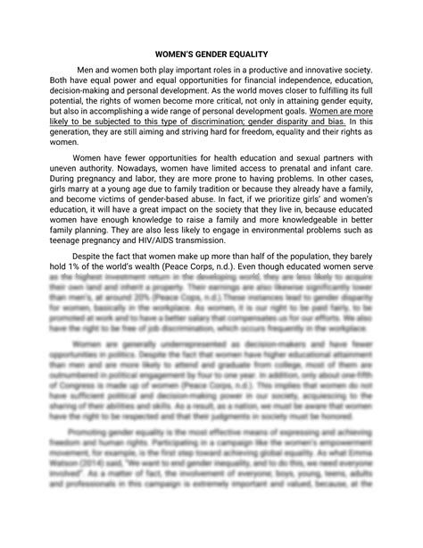 Solution Gender Equality Persuasive Essay Studypool