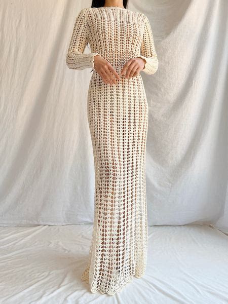 1970s Reversible Crochet Long Sleeve Dress S G O S S A M E R