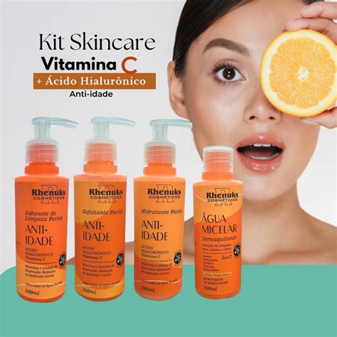 Kit Skincare Vitamina C Anti Idade Clareador Limpeza De Pele E Cuidado