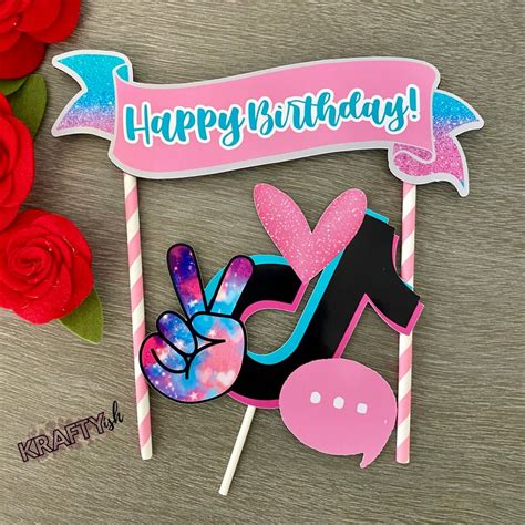 Happy Birthday Tik Tok Banner Cake Topper Birthday Party Decor Etsy