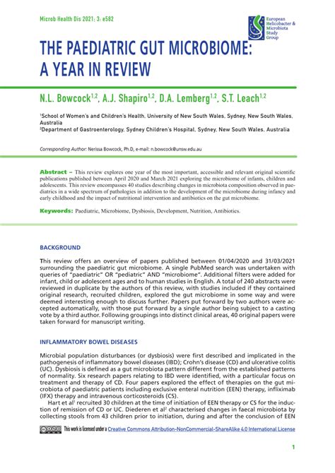 Pdf The Paediatric Gut Microbiome A Year In Review This Work Is