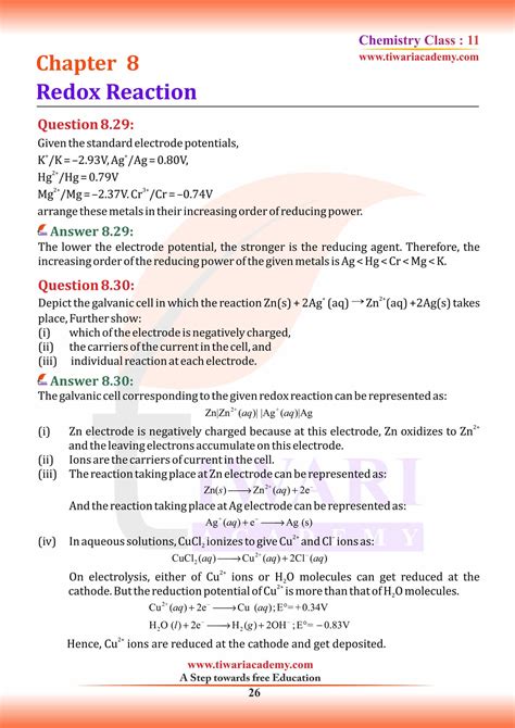 Ncert Solutions For Class 11 Chemistry Chapter 8 Redox Reactions