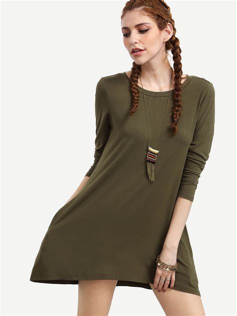 Green Keyhole Back Pockets Dress Shein Sheinside