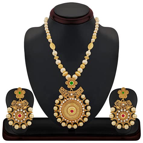 Buy Palash Atrisan Beautiful Gold Plated Pendal Set With Pearls And