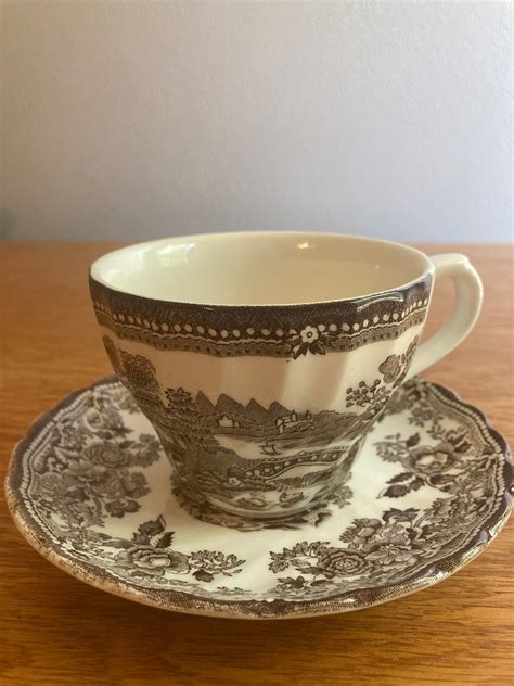 Churchill Tonquin Brown Flat Cup And Saucer Made In England Etsy