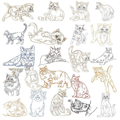 Outline Cats Extra Large Sets Machine Embroidery Designs Machine