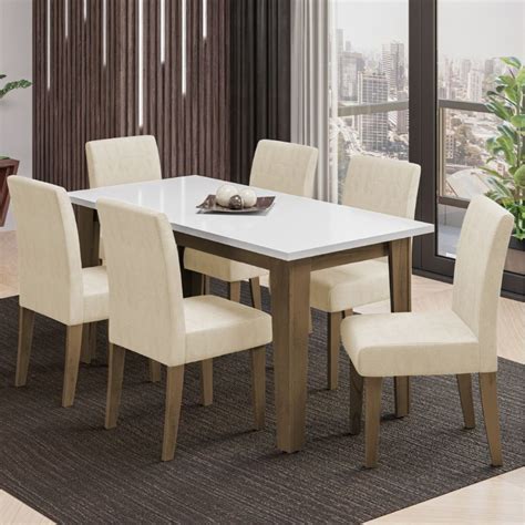 Conjunto De Mesa Sala De Jantar Miami 6 Cadeiras Trieste Suede 1