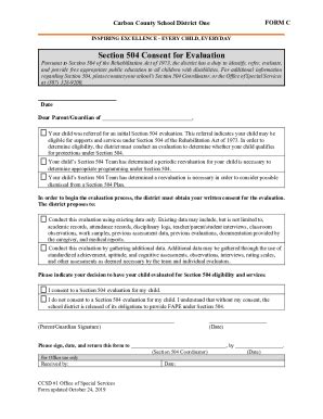 Fillable Online Form C Section 504 Consent For Evaluation Docx Fax