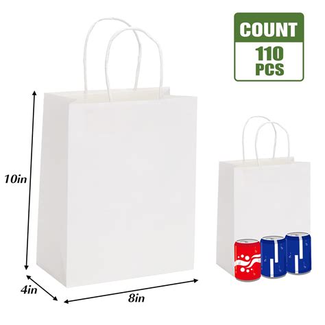 Moretoes 110pcs Paper Gift Bags White Kraft Paper Bags With Handles