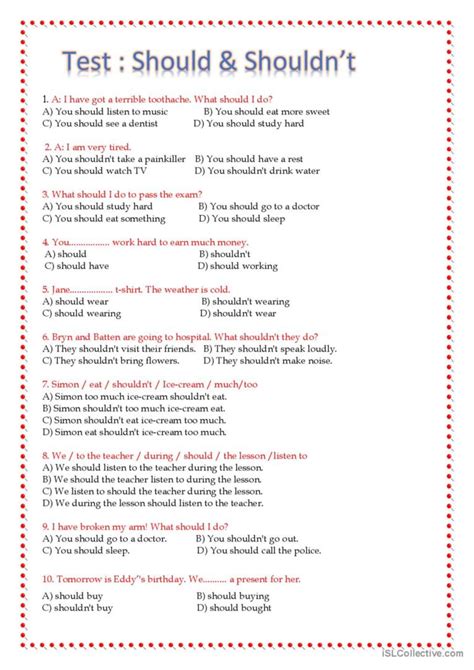 Should Shouldnt English Esl Worksheets Pdf And Doc