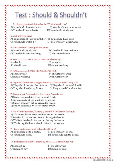 Should Shouldn T English ESL Worksheets Pdf Doc