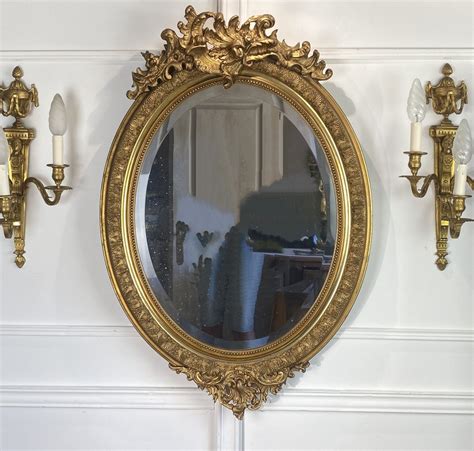 Proantic Miroir Glace Ovale Epoque Napoleon Iii En Bois Et Stuc Dor