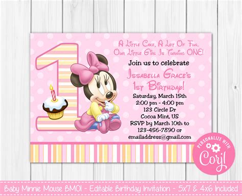 Diy Minnie Mouse St Birthday Invitations