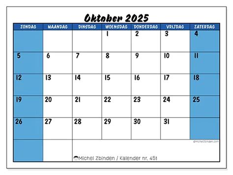 Kalender Nr 451 Oktober 2025 Michel Zbinden NL