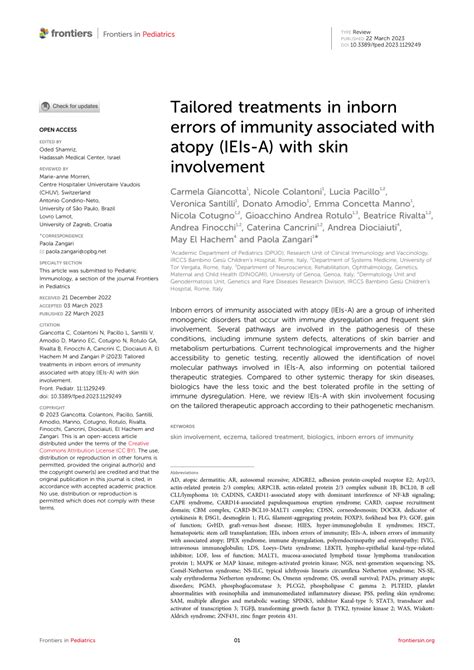 Pdf Tailored Treatments In Inborn Errors Of Immunity Associated With