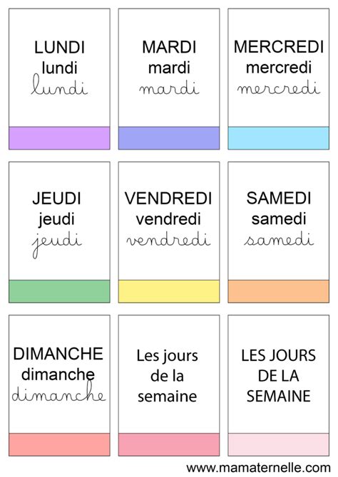 Cartes De Nomenclature Les Jours De La Semaine Ma Maternelle