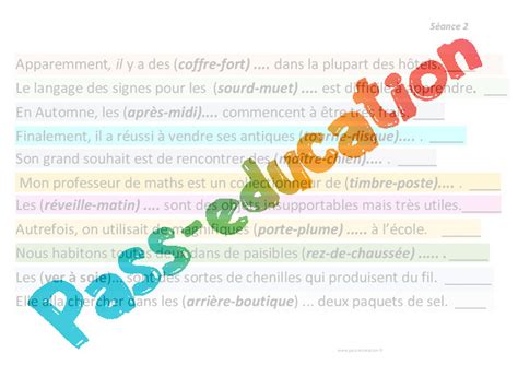 Pluriel Des Mots Compos S Fiche De Pr Paration Eme Primaire Pass