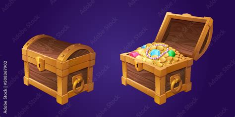 Stockvector Treasure Chest With Gold Coins And Gems Vector Cartoon