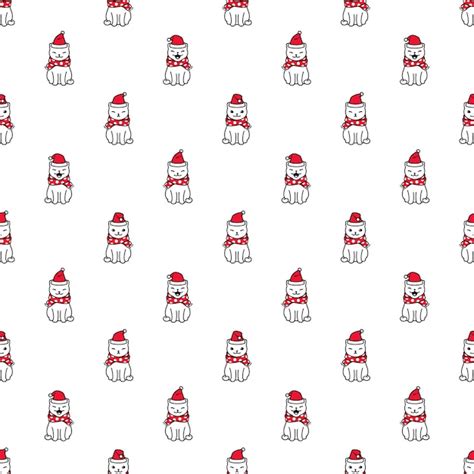 Premium Vector Cat Seamless Pattern Christmas Santa Claus Kitten Cartoon