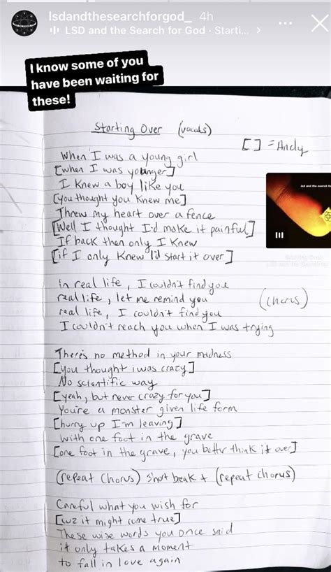 Official lyrics to Starting Over by LSD and the Search for God (from their Instagram) : r/shoegaze