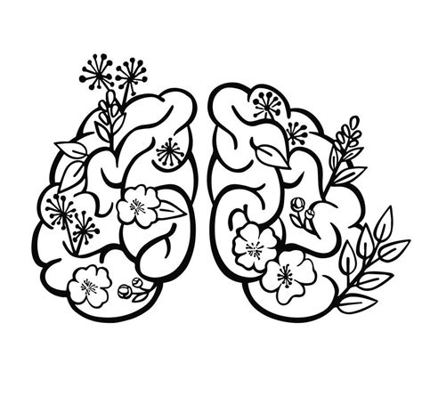 Mental Health Floral Brain Brain With Wildflowers Illustration