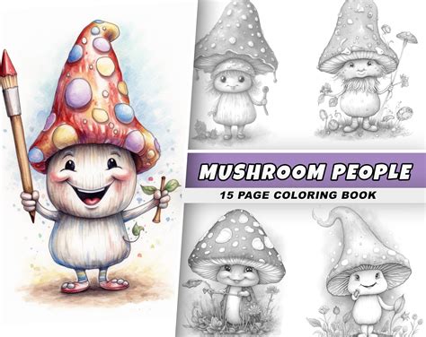 Mushroom People Coloring Pages Adults Kids Women Coloring - Etsy