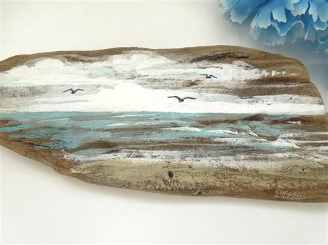 Driftwood Painting Coastal Scene Seascape Nautical Beach Etsy