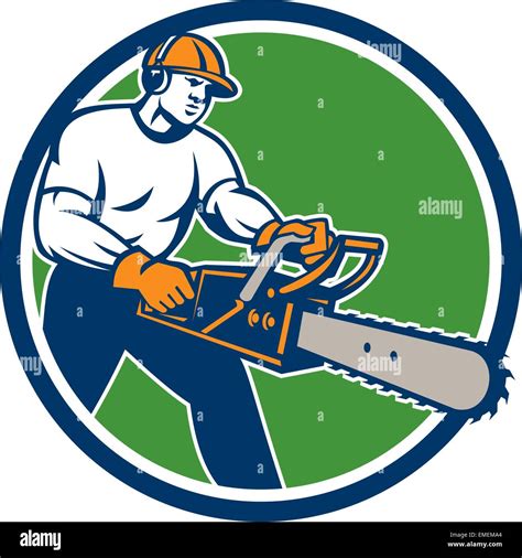 Lumberjack Tree Surgeon Arborist Chainsaw Circle Stock Vector Image