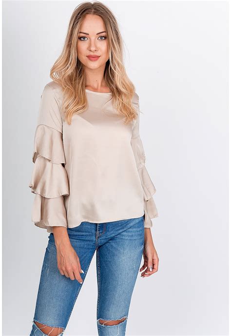 Lady S Blouse With Ruffles On The Sleeves Golden