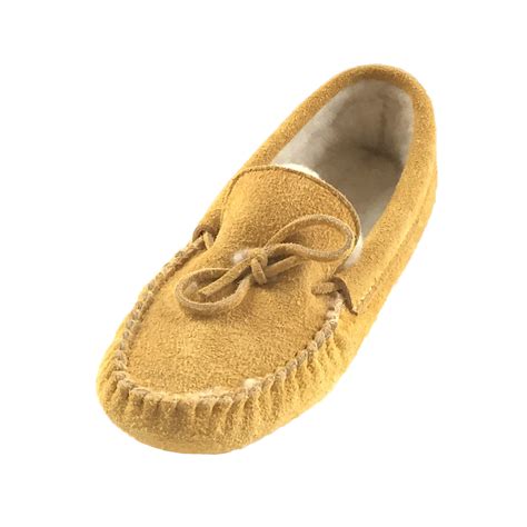 Mens Soft Sole Genuine Moosehide Suede Fleece Lined Moccasin Slippers