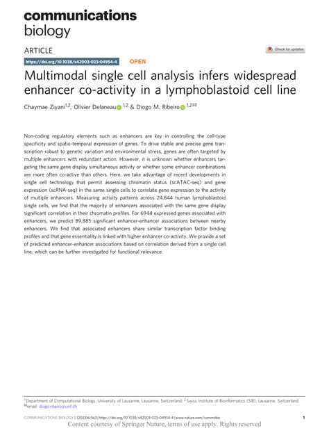 Pdf Multimodal Single Cell Analysis Infers Widespread Enhancer Co