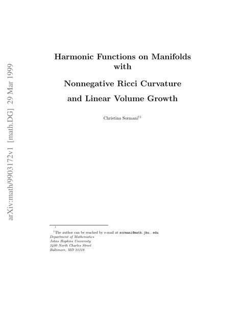 Pdf Harmonic Functions On Manifolds With Nonnegative Ricci Curvature