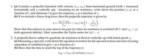 Solved 1 A Consider A Projectile Launched With Velocity