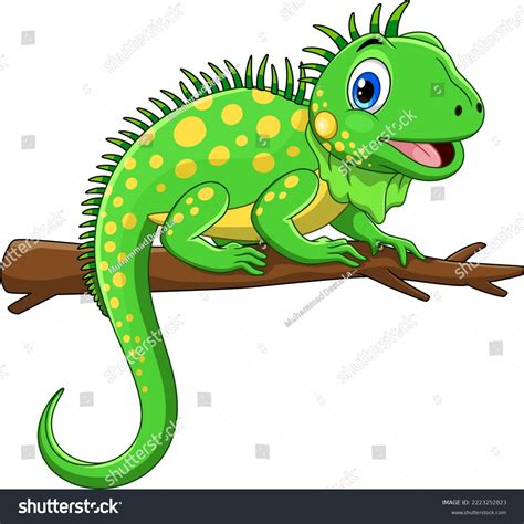 Cute Green Iguana Cartoon Illustration Smiling Stock Vector (Royalty ...