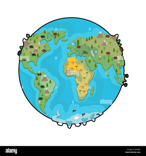 La planète Terre et les animaux. Bête sur continents. Carte du monde. Globe géographique avec la ...