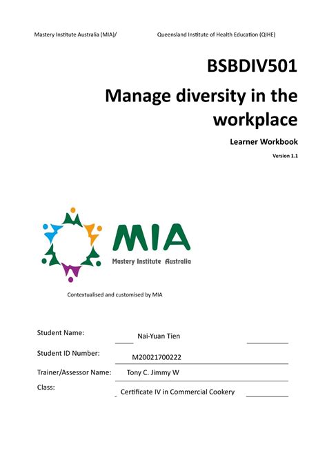 Bsbdiv Manage Diversity In The Workplace Butters Mastery