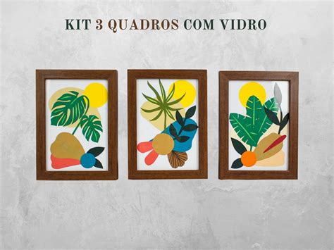 Kit Quadros Decorativos Minimalista Alto Relevo Vidro