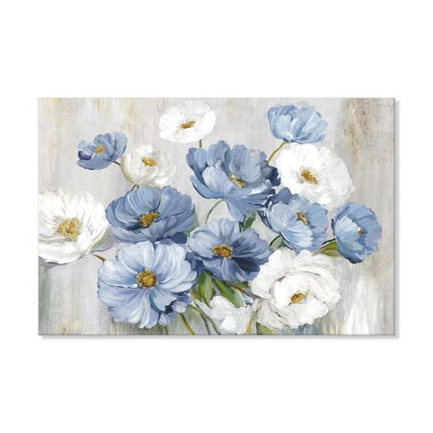 Goldfoilart Blue And White Flower Wall Art X