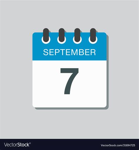 Calendar Icon Day 7 September Template Date Days Vector Image