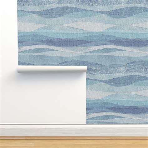 wave-sky blue and sea Wallpaper | Spoonflower