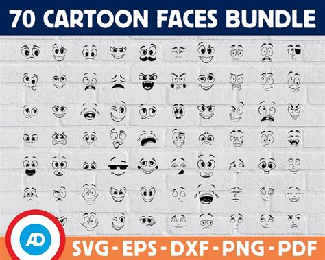 Cartoon Gesichter Svg Bundle Svg Eps Dxf Pdf Png Dateien Etsy