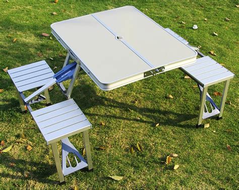 Outdoor portable folding tables and chairs combination of aluminum picnic tables and chairs Set ...