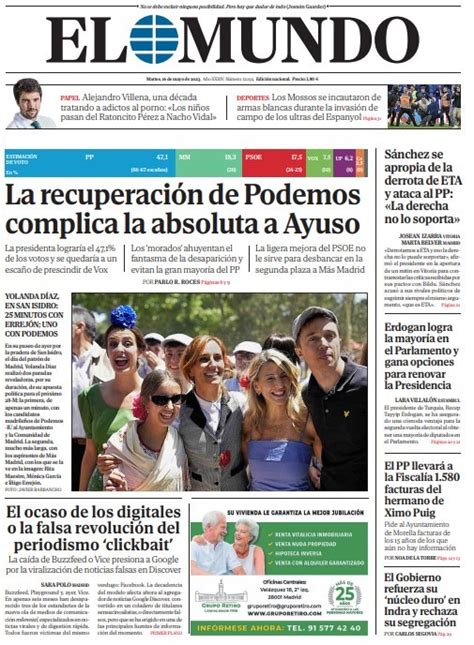 Portada De El Mundo Del Martes De Mayo De Medios